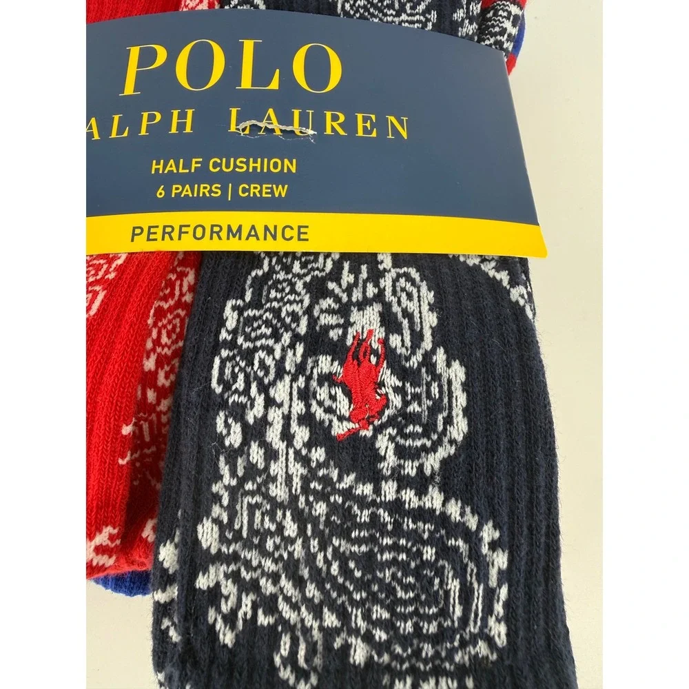 Polo Ralph Lauren Mens 6 Pair Crew Socks Paisley Performance Multi 10-13